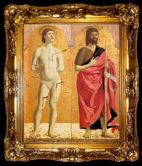 framed  Piero della Francesca Polyptych of the Misericordia: Sts Sebastian and John the Baptist, ta009-2